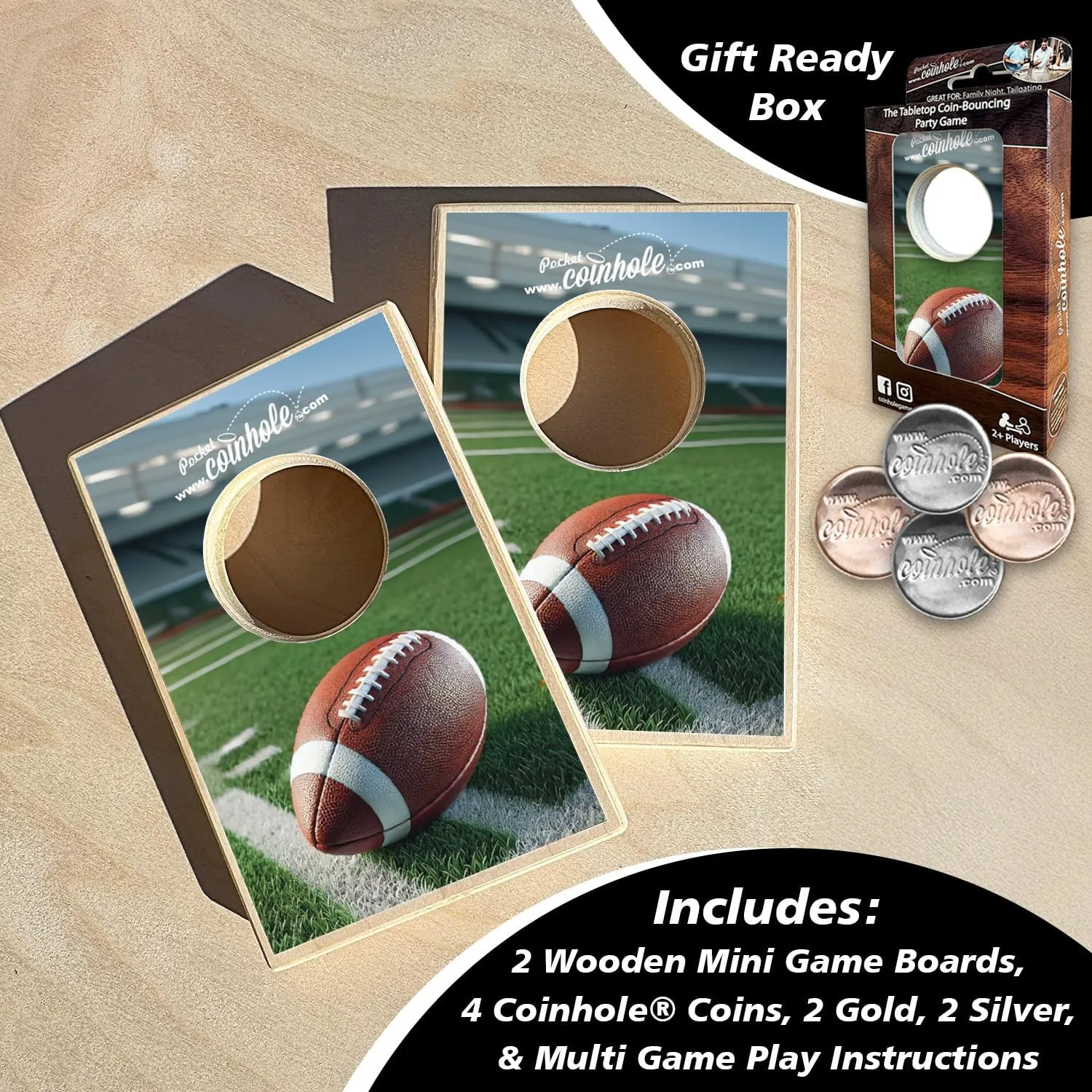 Desktop Coin Bouncing Party Set | Tabletop Cornhole Board | Small Travel Game Includes Coins
