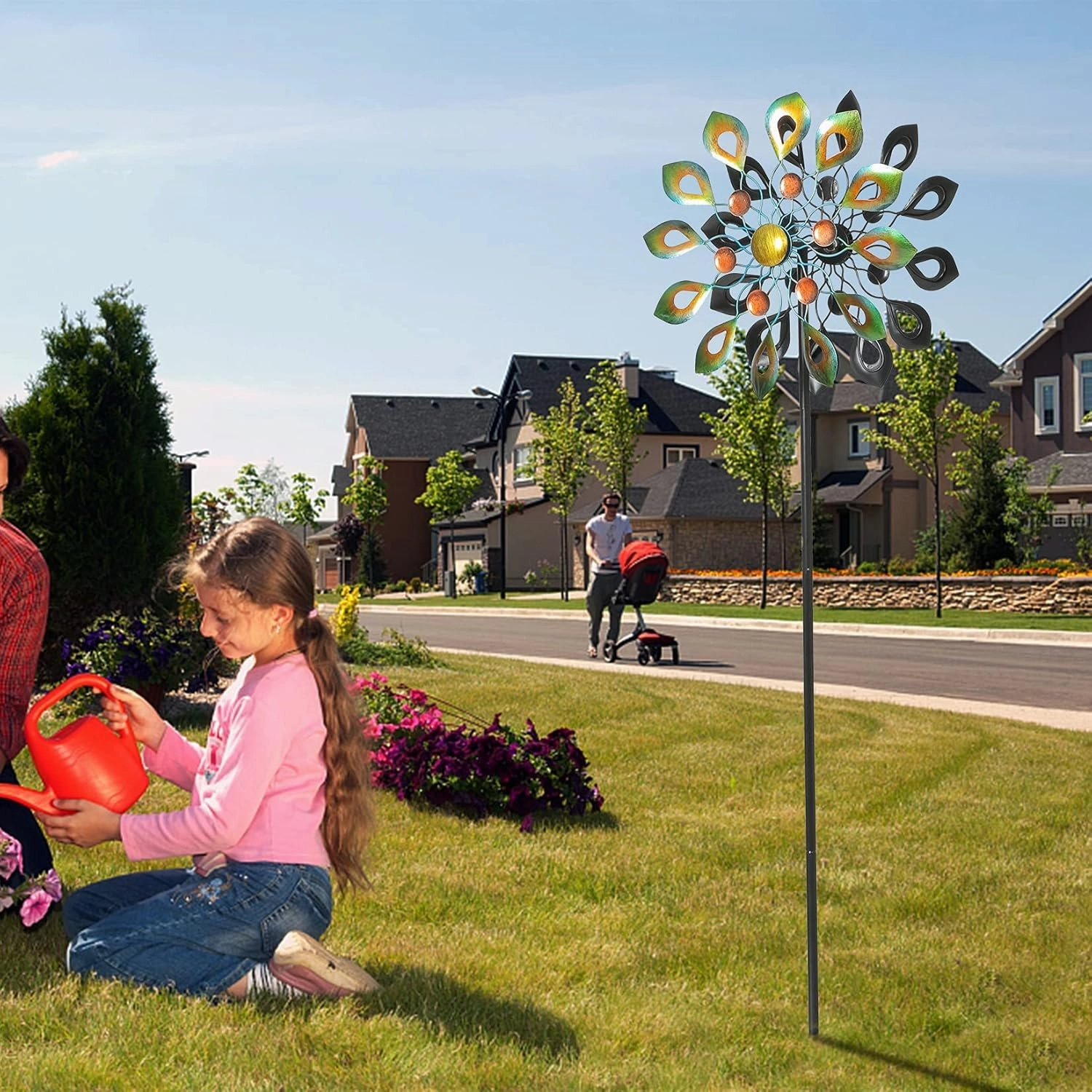 DIBIEECN 78 Inch Big Peacock Kinetic Wind Spinners with Garden Stake, Metal Sculpture Decorations, Outdoor Windmill, Dual Direction for Yard Art, Lawn Decor, Idea Gifts