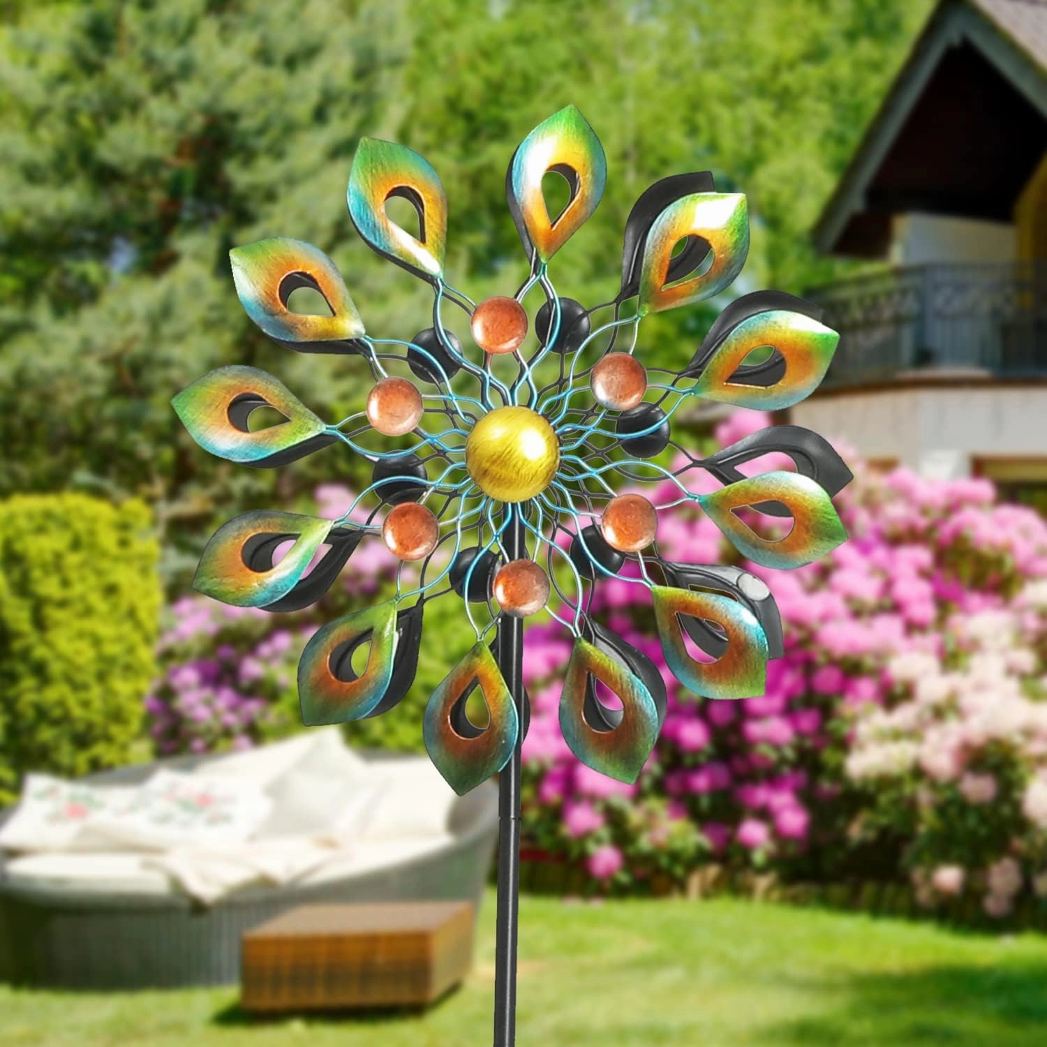 DIBIEECN 78 Inch Big Peacock Kinetic Wind Spinners with Garden Stake, Metal Sculpture Decorations, Outdoor Windmill, Dual Direction for Yard Art, Lawn Decor, Idea Gifts