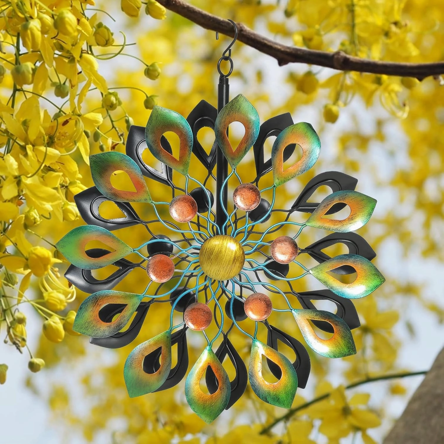 DIBIEECN 78 Inch Big Peacock Kinetic Wind Spinners with Garden Stake, Metal Sculpture Decorations, Outdoor Windmill, Dual Direction for Yard Art, Lawn Decor, Idea Gifts