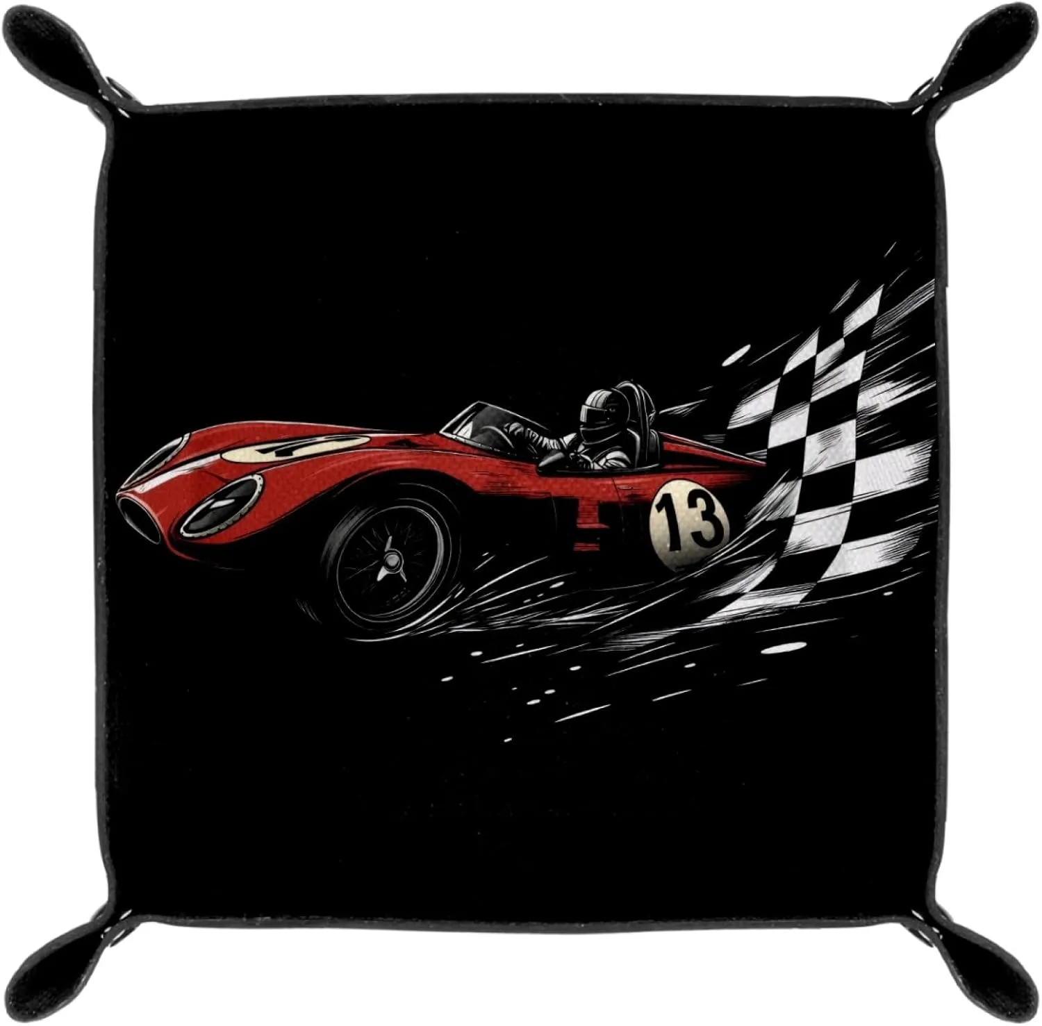 Dice Trays Red Racing Car Holder Storage Box for Dice Games Like RPG DND, Microfiber Leather Dice Holder Portable Folding Rolling Dice Tray, 20.5x20.5cm