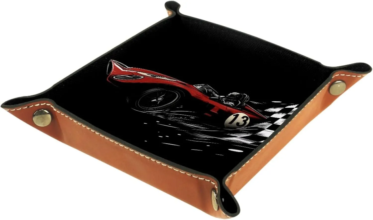 Dice Trays Red Racing Car Holder Storage Box for Dice Games Like RPG DND, Microfiber Leather Dice Holder Portable Folding Rolling Dice Tray, 20.5x20.5cm