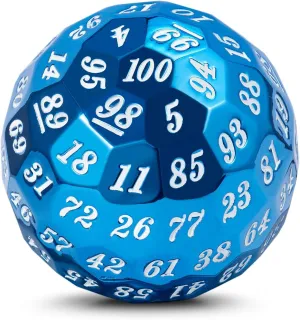 DNDND Blue D100 Dice Set, Single Metal 100 Sided Die with Metal Case and Velvet Pouch for Table Games (Blue with White Number)