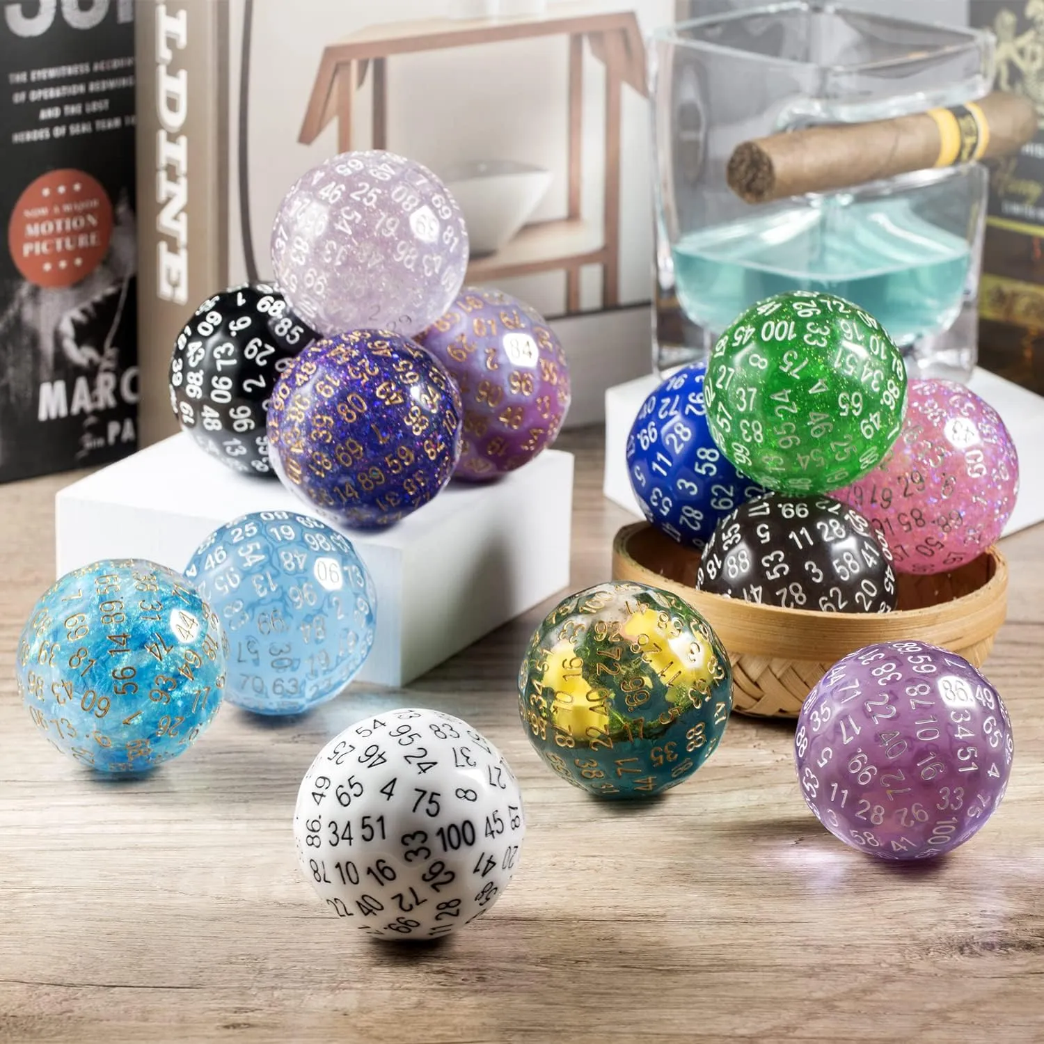 DNDND D100 Die with Pink Chameleon Powder Inside with Translucent Pouch for D&D Dungeon and Dragons