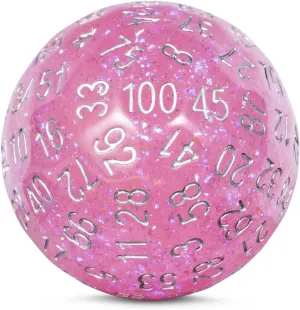DNDND D100 Die with Pink Chameleon Powder Inside with Translucent Pouch for D&D Dungeon and Dragons
