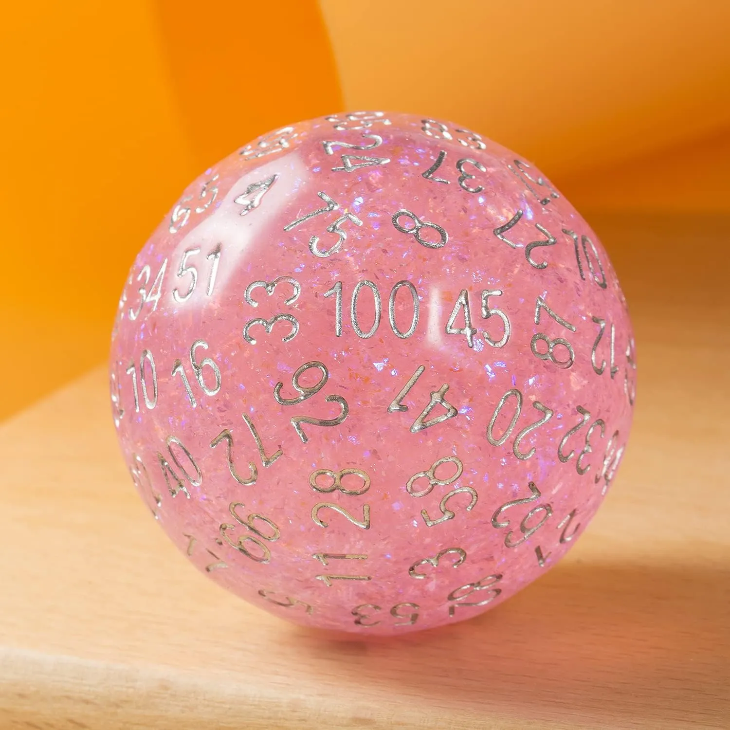 DNDND D100 Die with Pink Chameleon Powder Inside with Translucent Pouch for D&D Dungeon and Dragons