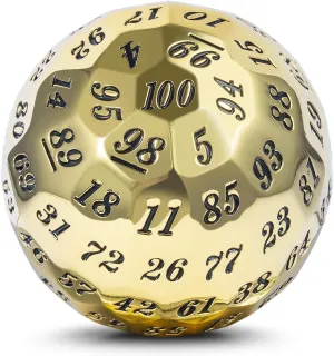 DNDND Sigle Gold Metal D100 Dice, 100 Sided Dice with Metal Case and Velvet Bag (Gold with Black Number)