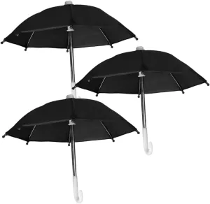 Doll House Mini Umbrellas 3pcs Black Miniature Rain Umbrellas for Doll Decor Set