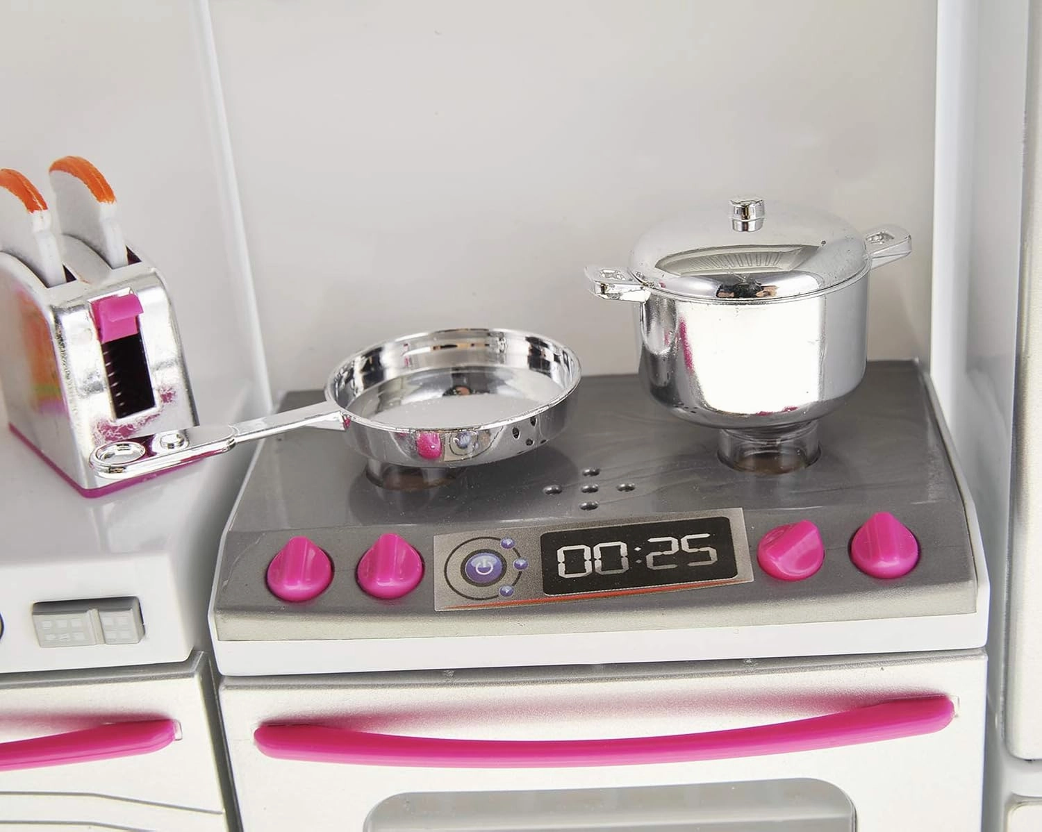 Doll Kitchen Playset, Mini Modern Kitchen Toys Pretend Play Furnitures Toy Sets Accessories Set with Realistic Light & Sound for Kids Toddlers Girls (3-in-1)