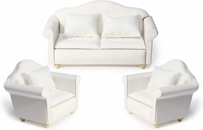 Dollhouse Couch Miniature Furniture Sofa with Pillows for Living Room Desktop Decoration Fabric Sofa Mini Home Scene Accessories Ornament (Sofa Set, White)