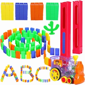 Domino Train Blocks Set 120 Pieces Domino Train Toy Light & Sound Blocks Domino Set Building and Stacking Toys for Boys and Girls Automatic Block Laying Toy Train Set Gift for Kids Ages 3-12