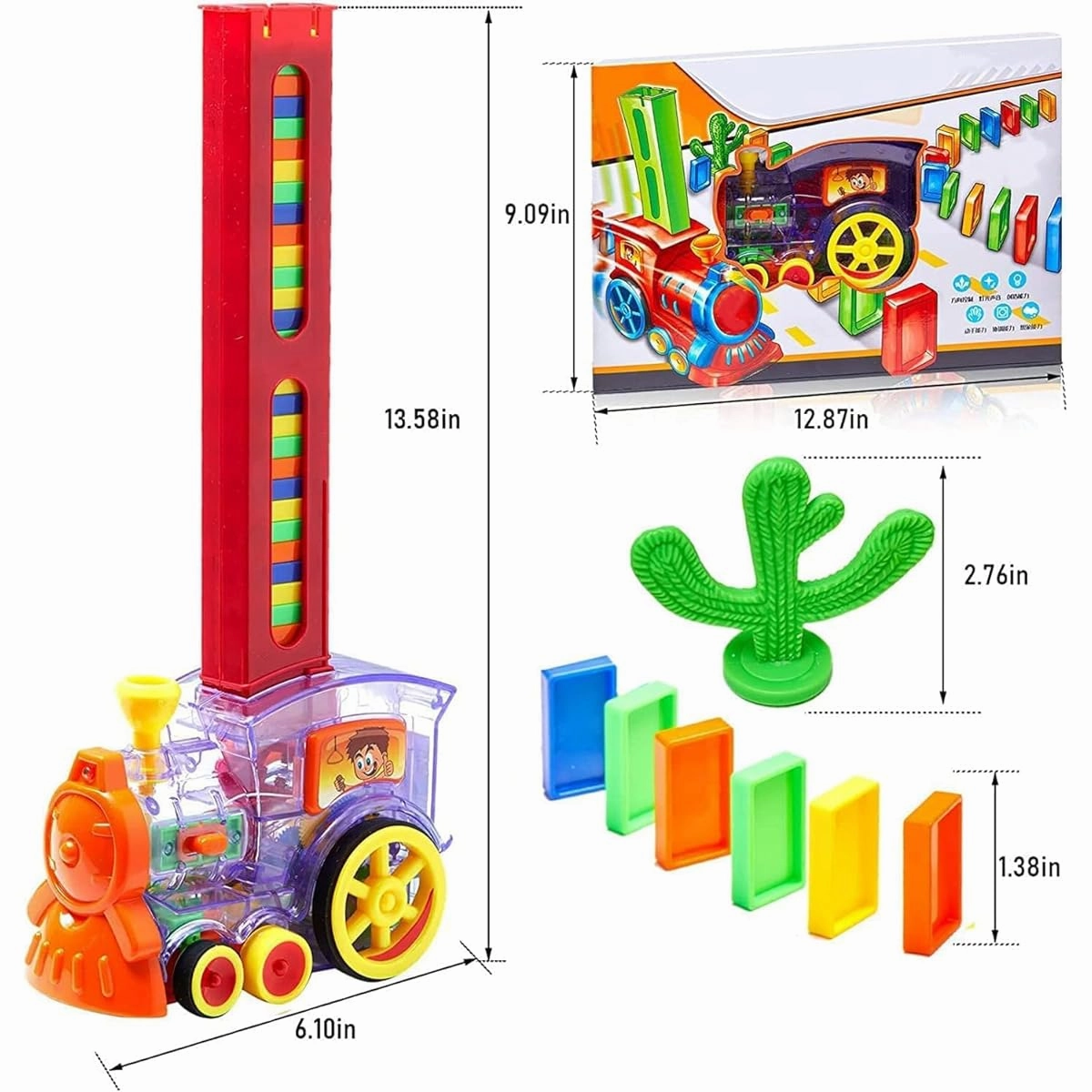 Domino Train Blocks Set 120 Pieces Domino Train Toy Light & Sound Blocks Domino Set Building and Stacking Toys for Boys and Girls Automatic Block Laying Toy Train Set Gift for Kids Ages 3-12