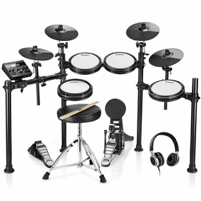 Donner DED-200X Electronic Drum Set, Electric Drum Kit with Quiet Mesh Drum Pads, 2 Cymbals w/Choke, 31 Kits and 450  Sounds, Throne, Headphones, Sticks, USB MIDI, Melodics Lessons (5 Pads, 4 Cymbals)