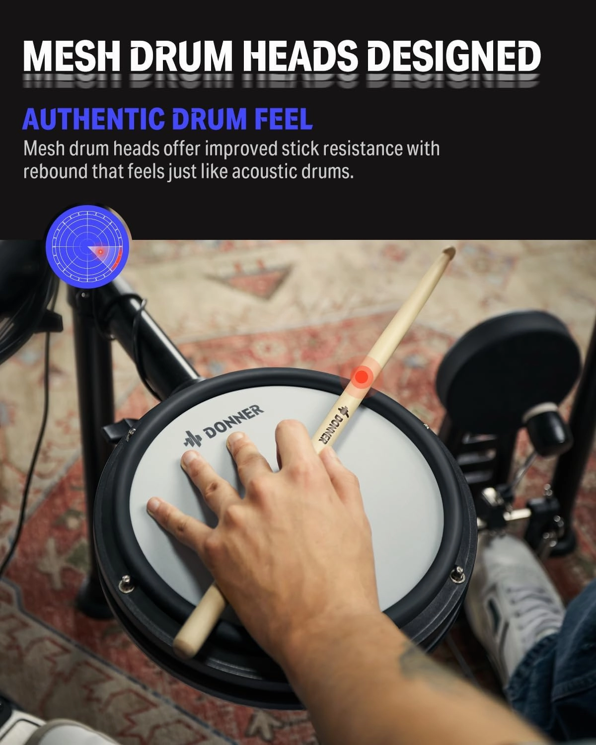 Donner DED-200X Electronic Drum Set, Electric Drum Kit with Quiet Mesh Drum Pads, 2 Cymbals w/Choke, 31 Kits and 450  Sounds, Throne, Headphones, Sticks, USB MIDI, Melodics Lessons (5 Pads, 4 Cymbals)