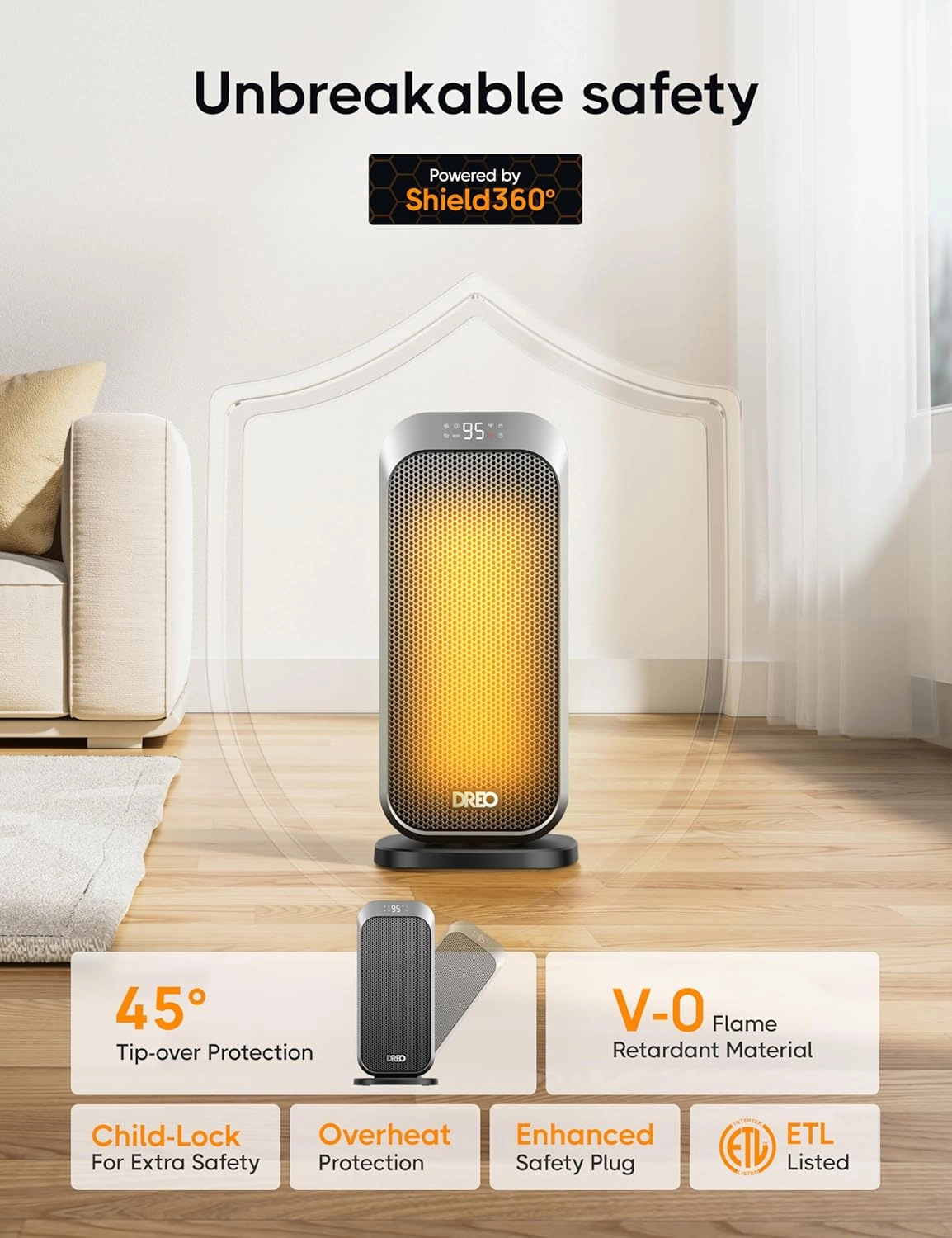 Dreo Quiet Space Heaters for Indoor Use, 1500W Electric Heater with Remote, PTC Ceramic Heater with Thermostat, 12H Timer, 70° Oscillation, Digital Display, Fast Safety Room Heater for Bedroom Office