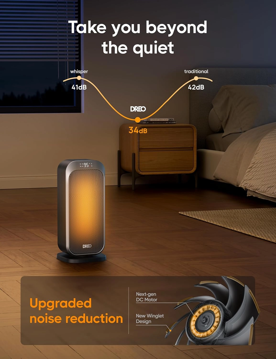 Dreo Quiet Space Heaters for Indoor Use, 1500W Electric Heater with Remote, PTC Ceramic Heater with Thermostat, 12H Timer, 70° Oscillation, Digital Display, Fast Safety Room Heater for Bedroom Office