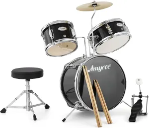 Drum Set, Drum Kit for Beginner With CymbalM, Tom, Bass Drum, Drumsticks, Bass Pedal, With Drum Stool, Metal AD 150, 3Pcs Drum Set, Percussionl Musical Holiday Gift for Boys and Girls,Black