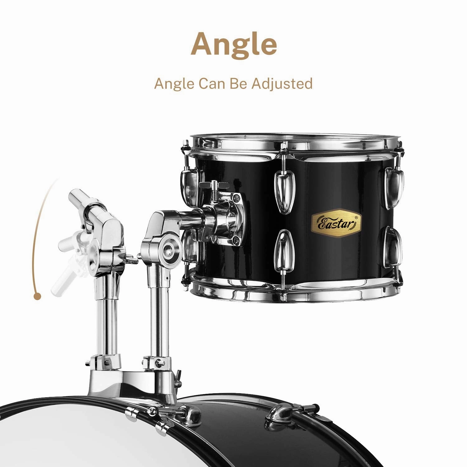 Drum Set Eastar 22 inch for Adults, 5 Piece Full Size Drum Kit Junior Beginner with Pedal Cymbals Stands Stool and Sticks, Mirror Black
