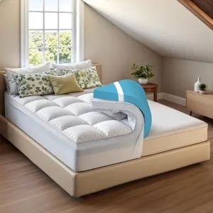 Dual Layer Memory Foam Mattress Topper for Pain Relief with 2X Support, 2" Fluffy Pillow Top Full Mattress Topper Plus 2" Odor-Free Cooling Gel Memory Foam Ultra Comfort Mattress Pad Cover