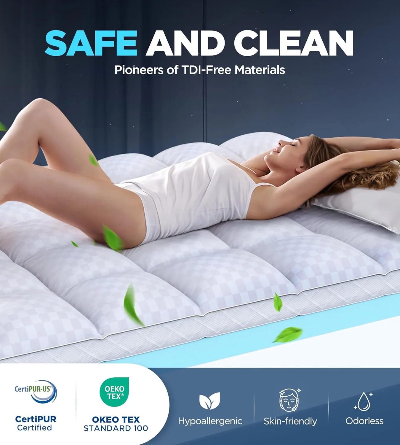 Dual Layer Memory Foam Mattress Topper for Pain Relief with 2X Support, 2" Fluffy Pillow Top Twin XL Mattress Topper Plus 2" Odor-Free Cooling Gel Memory Foam Ultra Comfort Mattress Pad Cover