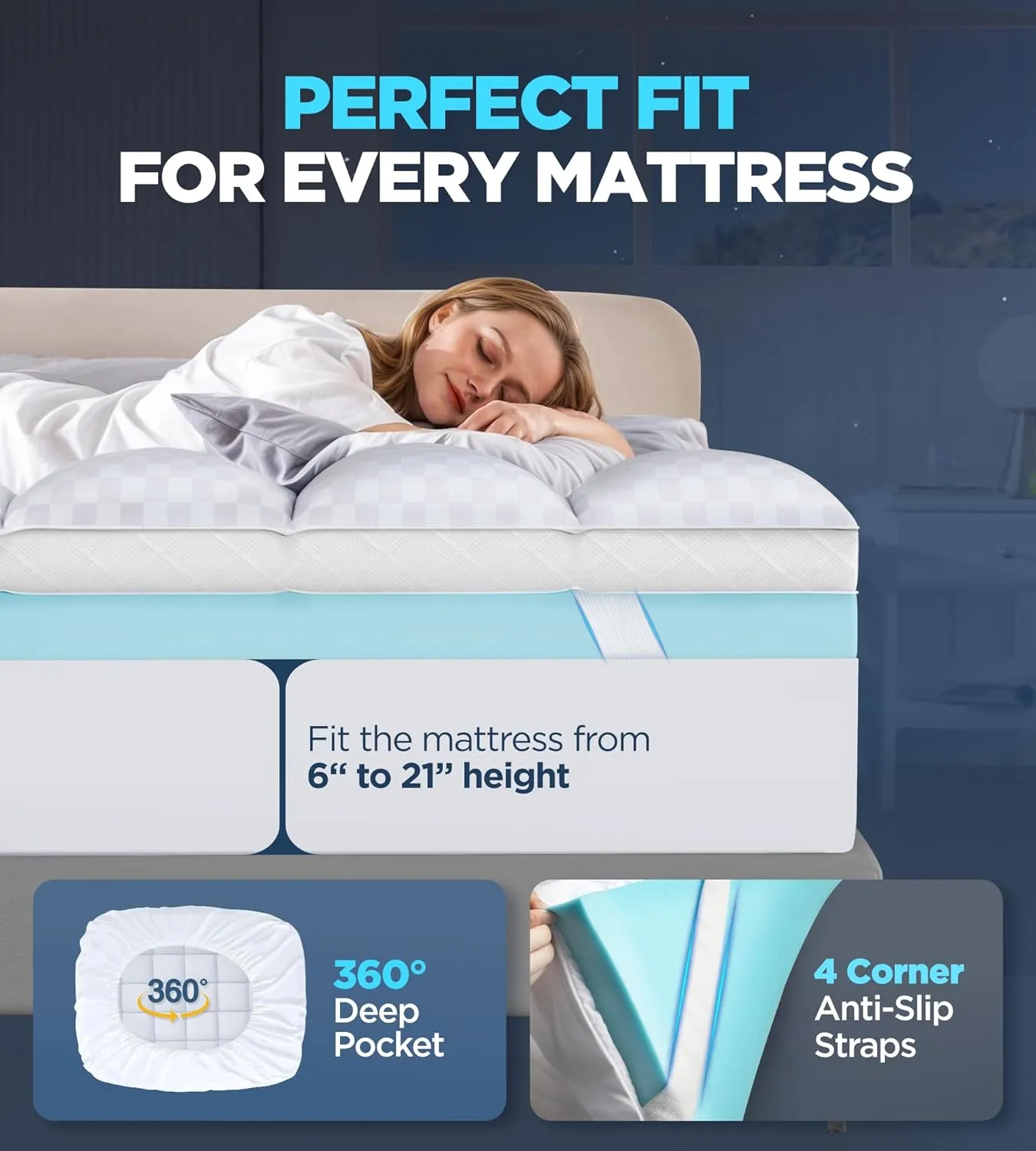 Dual Layer Memory Foam Mattress Topper for Pain Relief with 2X Support, 2" Fluffy Pillow Top Twin XL Mattress Topper Plus 2" Odor-Free Cooling Gel Memory Foam Ultra Comfort Mattress Pad Cover