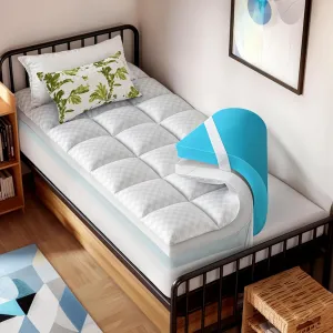 Dual Layer Memory Foam Mattress Topper for Pain Relief with 2X Support, 2" Fluffy Pillow Top Twin XL Mattress Topper Plus 2" Odor-Free Cooling Gel Memory Foam Ultra Comfort Mattress Pad Cover