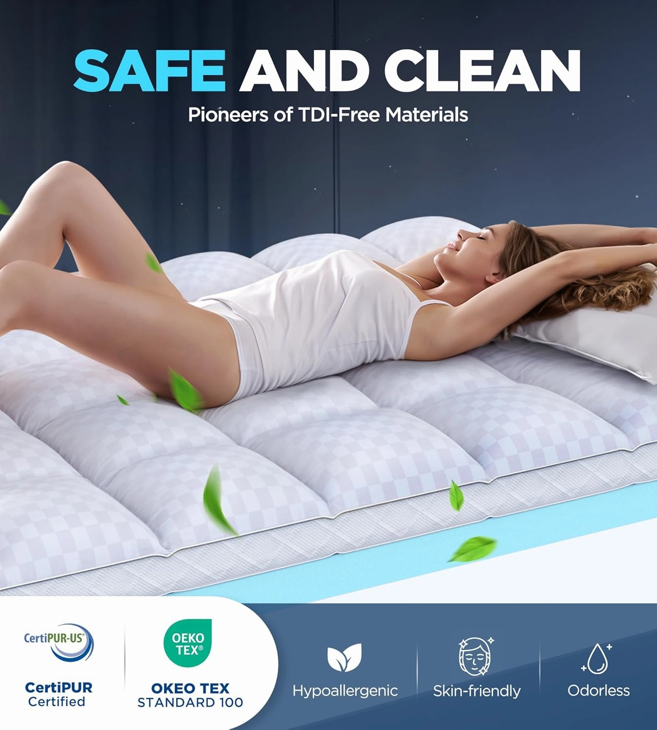 Dual Layer Memory Foam Mattress Topper for Pain Relief with 2X Support, 2" Fluffy Pillow Top Queen Mattress Topper Plus 2" Odor-Free Cooling Gel Memory Foam Ultra Comfort Mattress Pad Cover