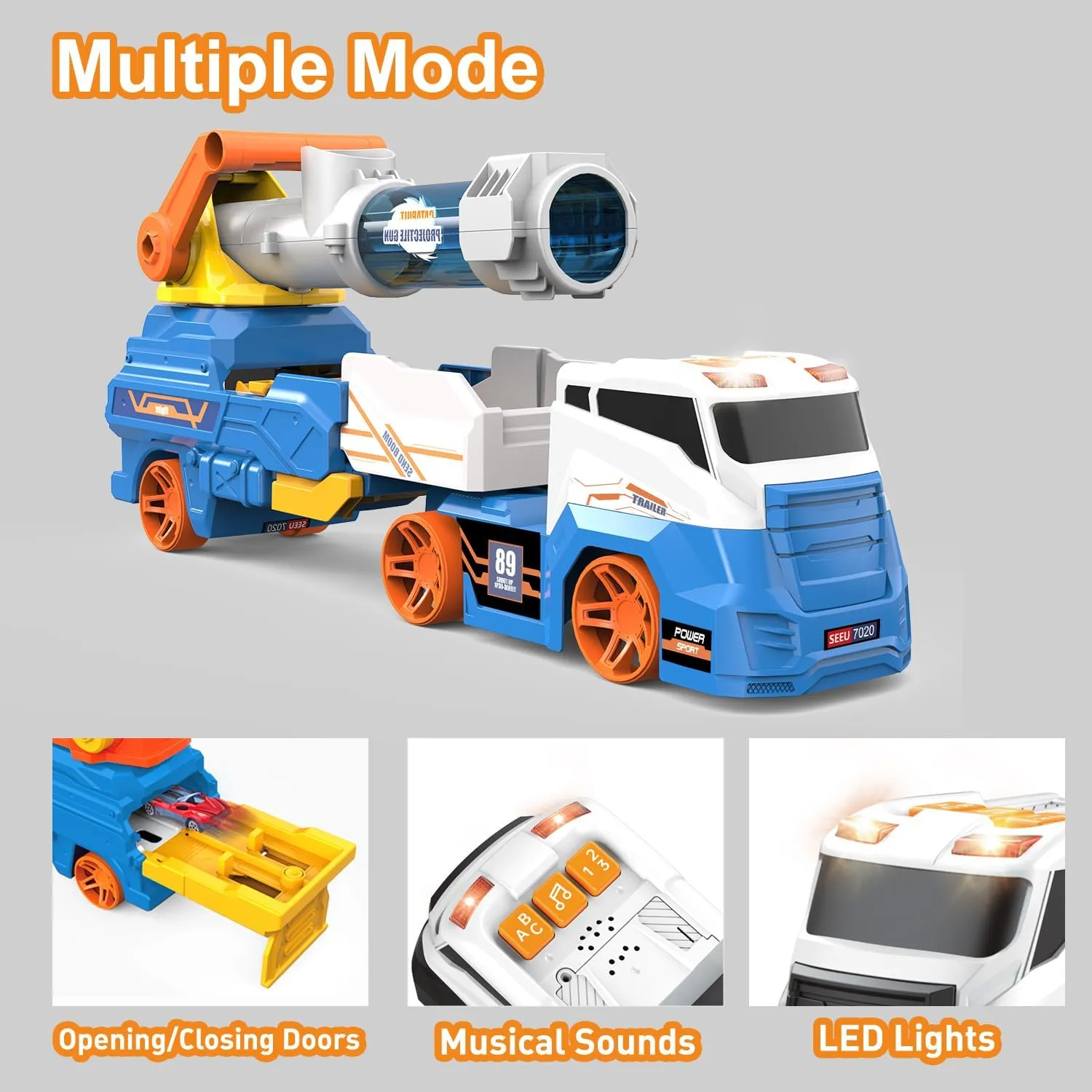 Dwi Dowellin Truck Toys for Kids, 28" Large Car Toys Include 4 Racing Cars 6 Ball, with Light & Sounds, Eejection&Shooting Transport Cars Toy, Gifts for Boys Girls 3-12 Year Old-Blue