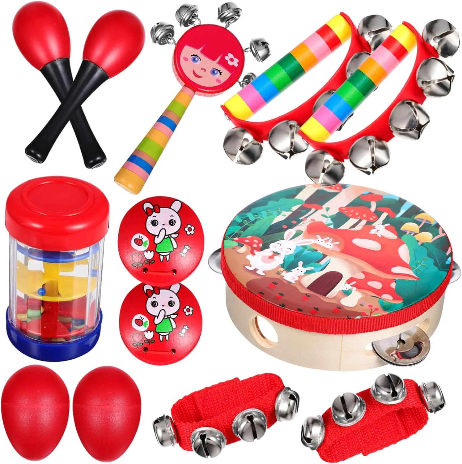 Early Learning Musical Instruments Kit 13-Piece Set for Toddlers Includes Drums Maracas and More for Boys and Girls