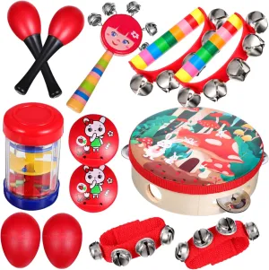 Early Learning Musical Instruments Kit 13-Piece Set for Toddlers Includes Drums Maracas and More for Boys and Girls