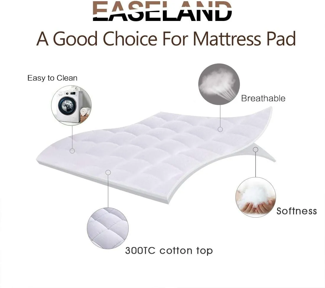 EASELAND California King Mattress Pad Pillow Top Mattress Cover Quilted Fitted Mattress Protector Long Cotton Top 8-21" Deep Pocket Cooling Mattress Topper (72x84 Inches, White)