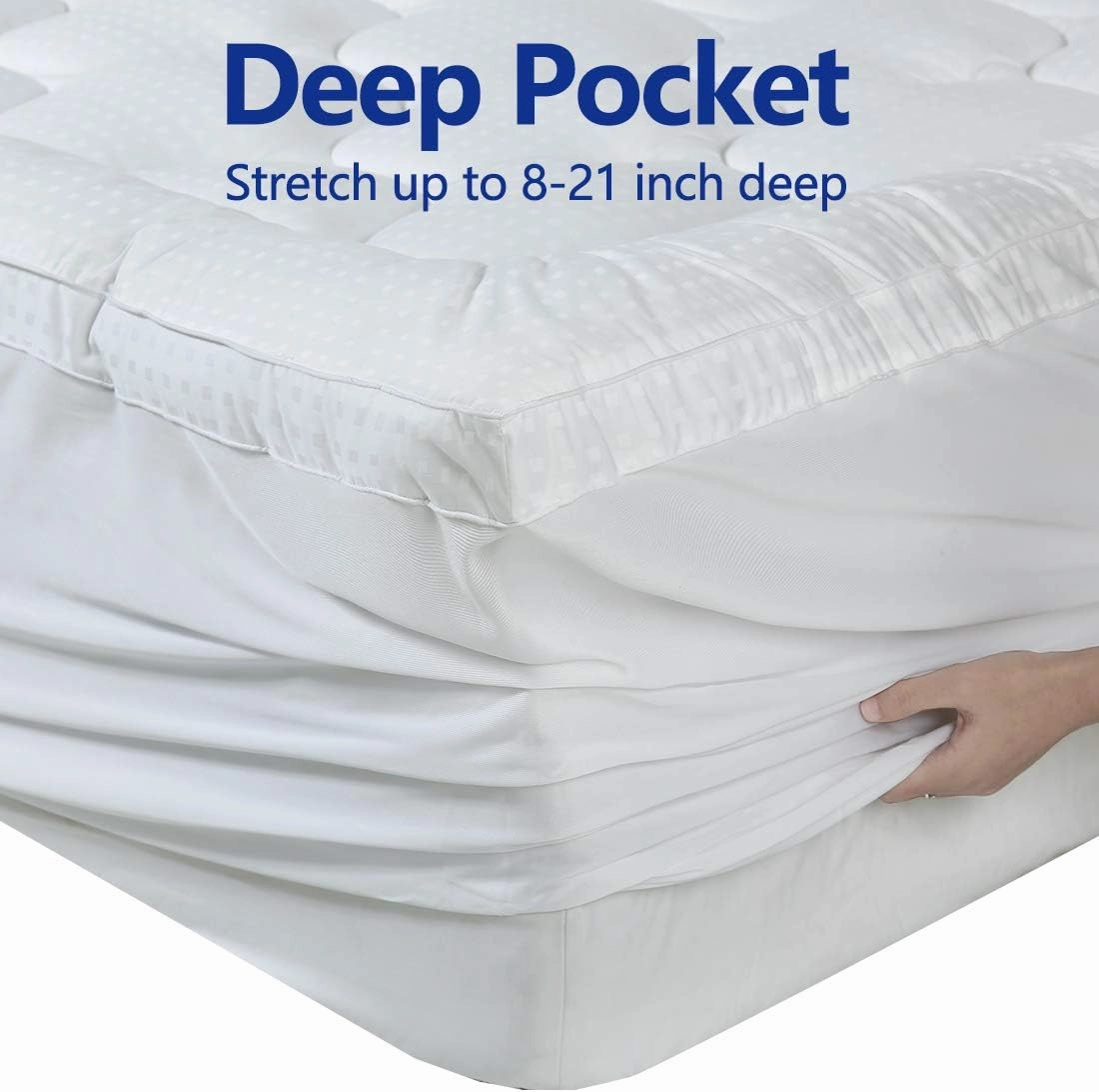 EASELAND Queen Size Mattress Topper Pillow Top Mattress Cover Quilted Fitted Mattress Protector Cotton Top 8-21" Deep Pocket Extra Thick Mattress Pad (60x80 Inches, White)