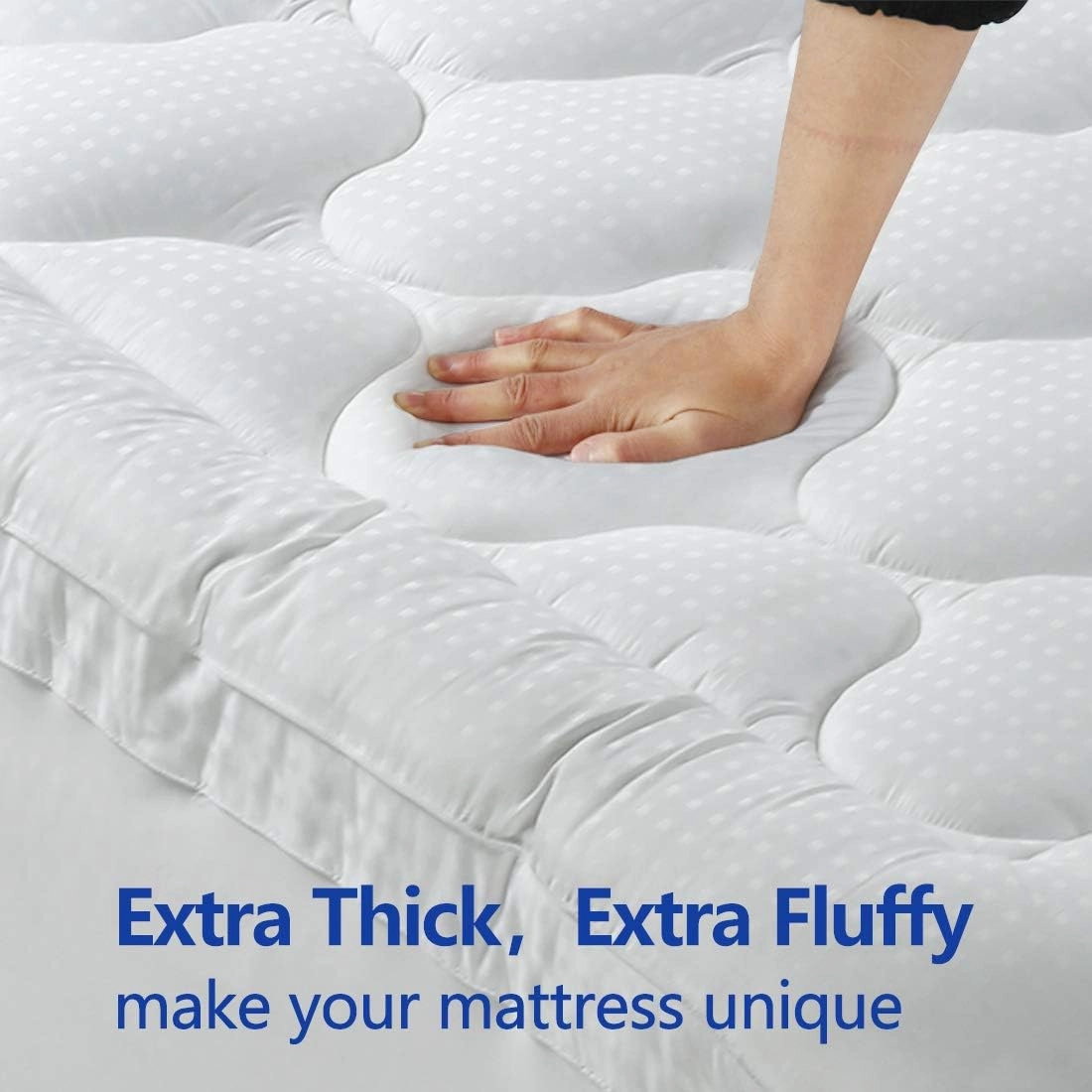 EASELAND Queen Size Mattress Topper Pillow Top Mattress Cover Quilted Fitted Mattress Protector Cotton Top 8-21" Deep Pocket Extra Thick Mattress Pad (60x80 Inches, White)