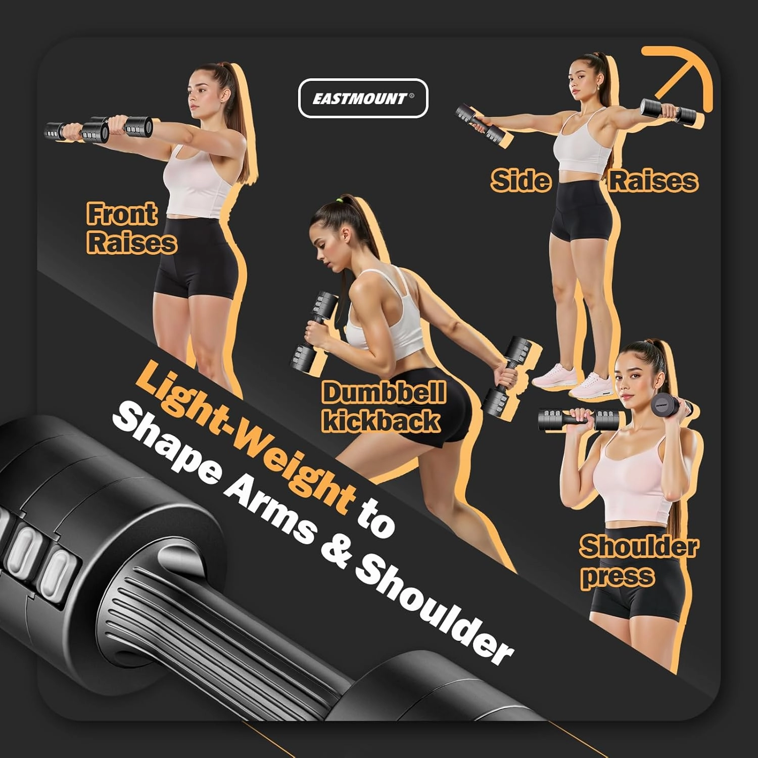 EAST MOUNT Adjustable Dumbbells 5 lb Dumbbells Set of 2 / Pair 10 lb Total Free Weights 6 in 1 Women Hand Weights for Home,Office,Gym Exercise Training 2lb 3lb 4lb 5lb Fast Adjust