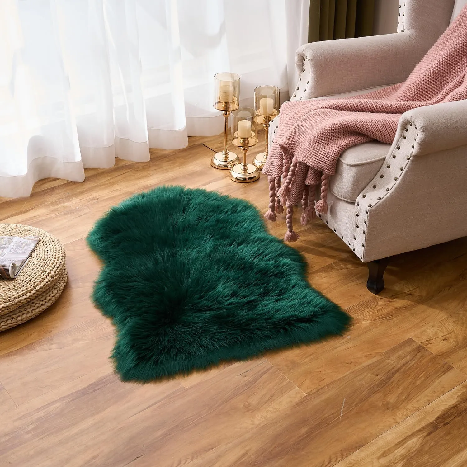 EasyJoy Ultra Soft Fluffy Shaggy Area Rug Faux Fur Rug Chair Cover Seat Pad Fuzzy Area Rug for Bedroom Floor Sofa Living Room (2 x 3 ft Sheepskin, Dark Green)