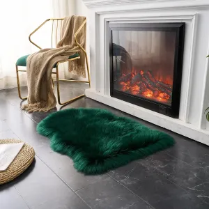 EasyJoy Ultra Soft Fluffy Shaggy Area Rug Faux Fur Rug Chair Cover Seat Pad Fuzzy Area Rug for Bedroom Floor Sofa Living Room (2 x 3 ft Sheepskin, Dark Green)