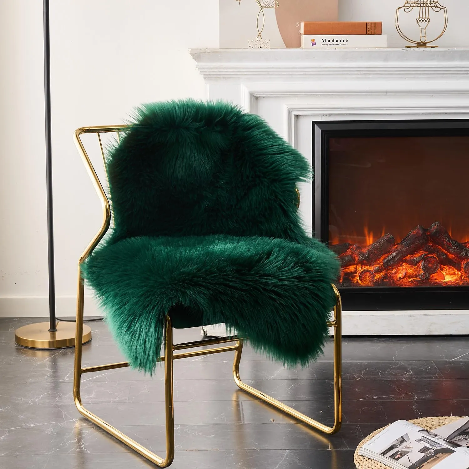 EasyJoy Ultra Soft Fluffy Shaggy Area Rug Faux Fur Rug Chair Cover Seat Pad Fuzzy Area Rug for Bedroom Floor Sofa Living Room (2 x 3 ft Sheepskin, Dark Green)