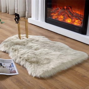 EasyJoy Ultra Soft Fluffy Shaggy Area Rug Faux Fur Rug Chair Cover Seat Pad Fuzzy Area Rug for Bedroom Floor Sofa Living Room (2 x 3 ft Sheepskin, Beige)