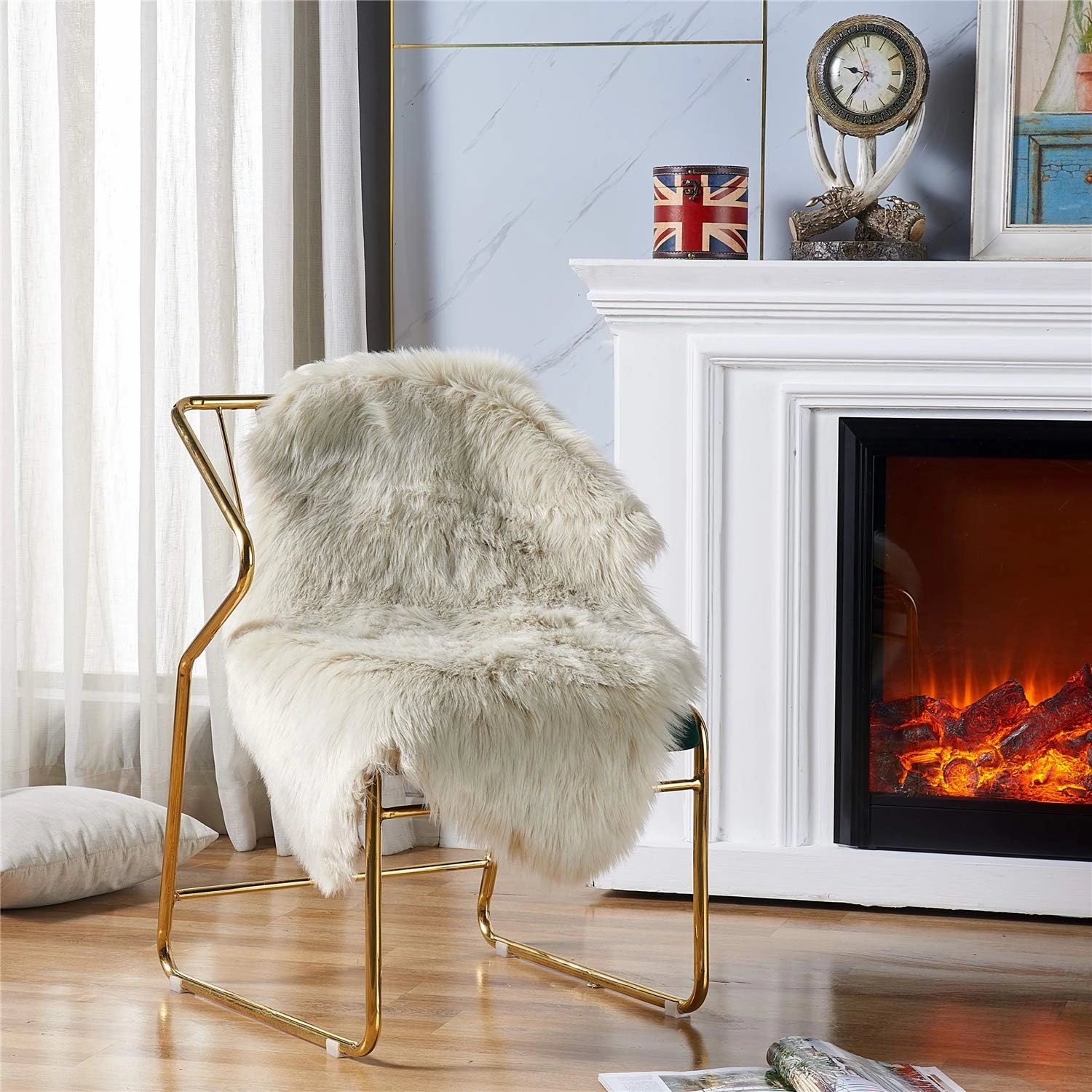 EasyJoy Ultra Soft Fluffy Shaggy Area Rug Faux Fur Rug Chair Cover Seat Pad Fuzzy Area Rug for Bedroom Floor Sofa Living Room (2 x 3 ft Sheepskin, Beige)