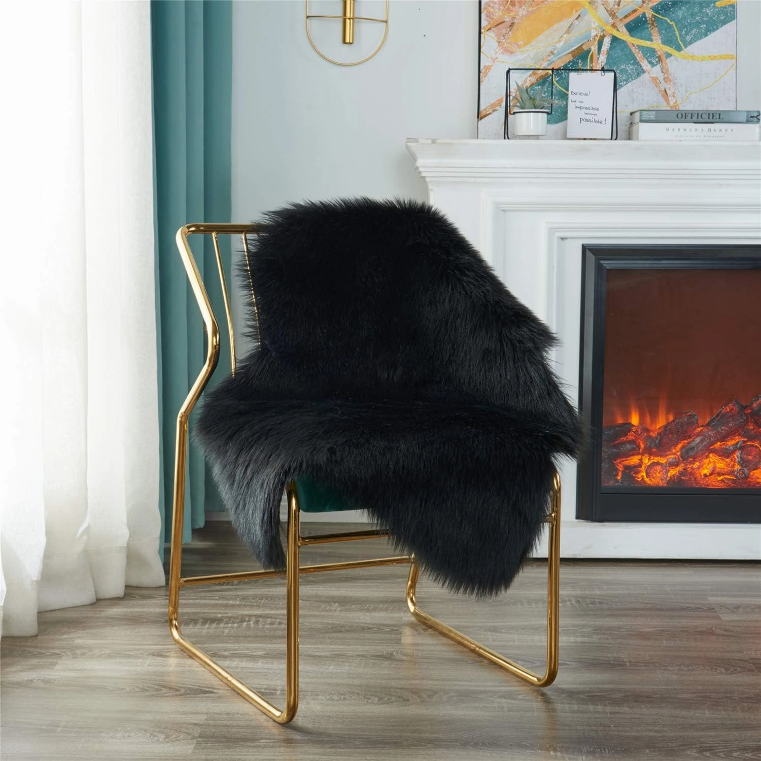 EasyJoy Ultra Soft Fluffy Shaggy Area Rug Faux Fur Rug Chair Cover Seat Pad Fuzzy Area Rug for Bedroom Floor Sofa Living Room (2 x 3 ft Sheepskin, Black)
