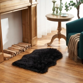EasyJoy Ultra Soft Fluffy Shaggy Area Rug Faux Fur Rug Chair Cover Seat Pad Fuzzy Area Rug for Bedroom Floor Sofa Living Room (2 x 3 ft Sheepskin, Black)