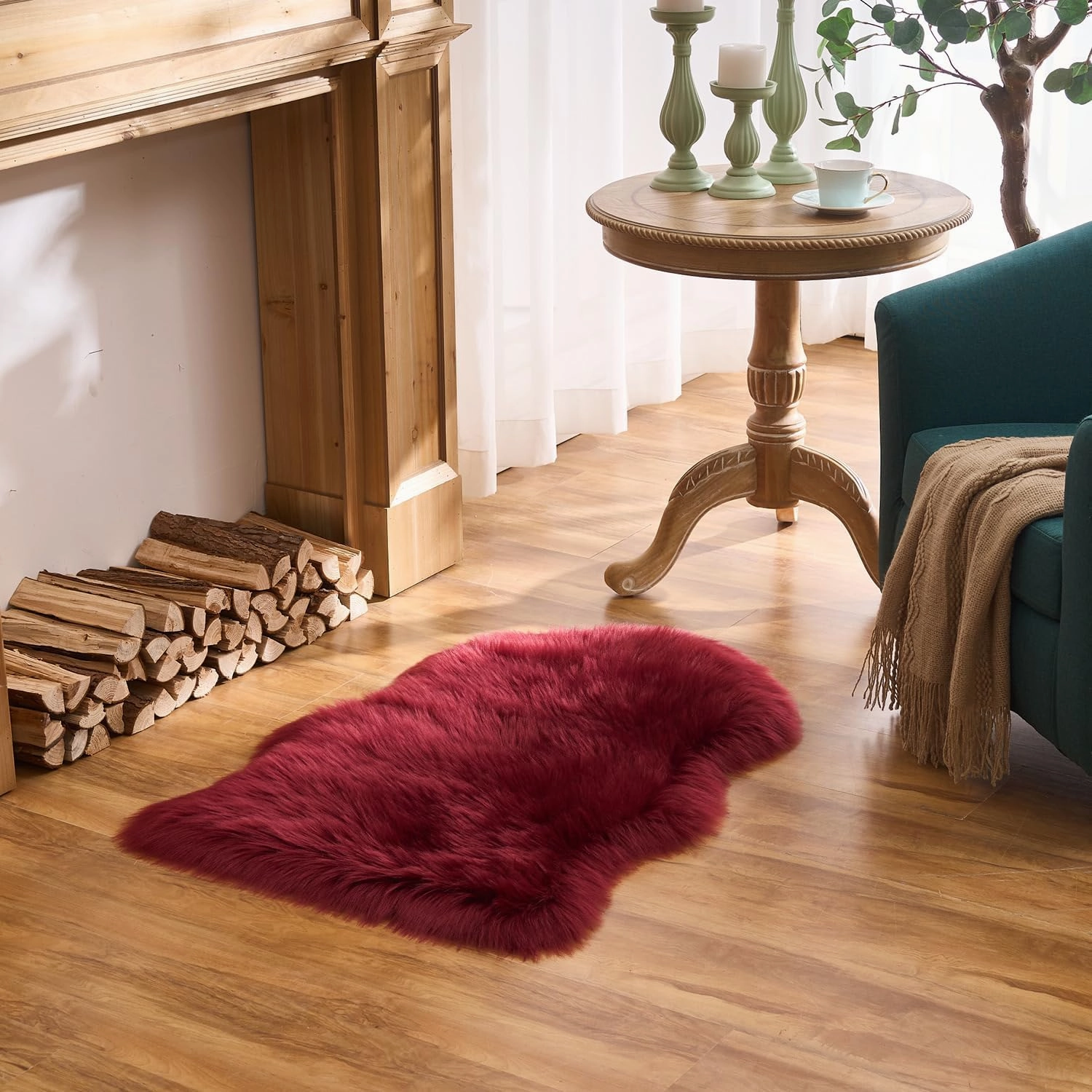 EasyJoy Ultra Soft Fluffy Shaggy Area Rug Faux Fur Rug Chair Cover Seat Pad Fuzzy Area Rug for Bedroom Floor Sofa Living Room (2 x 3 ft Sheepskin, Burgundy)