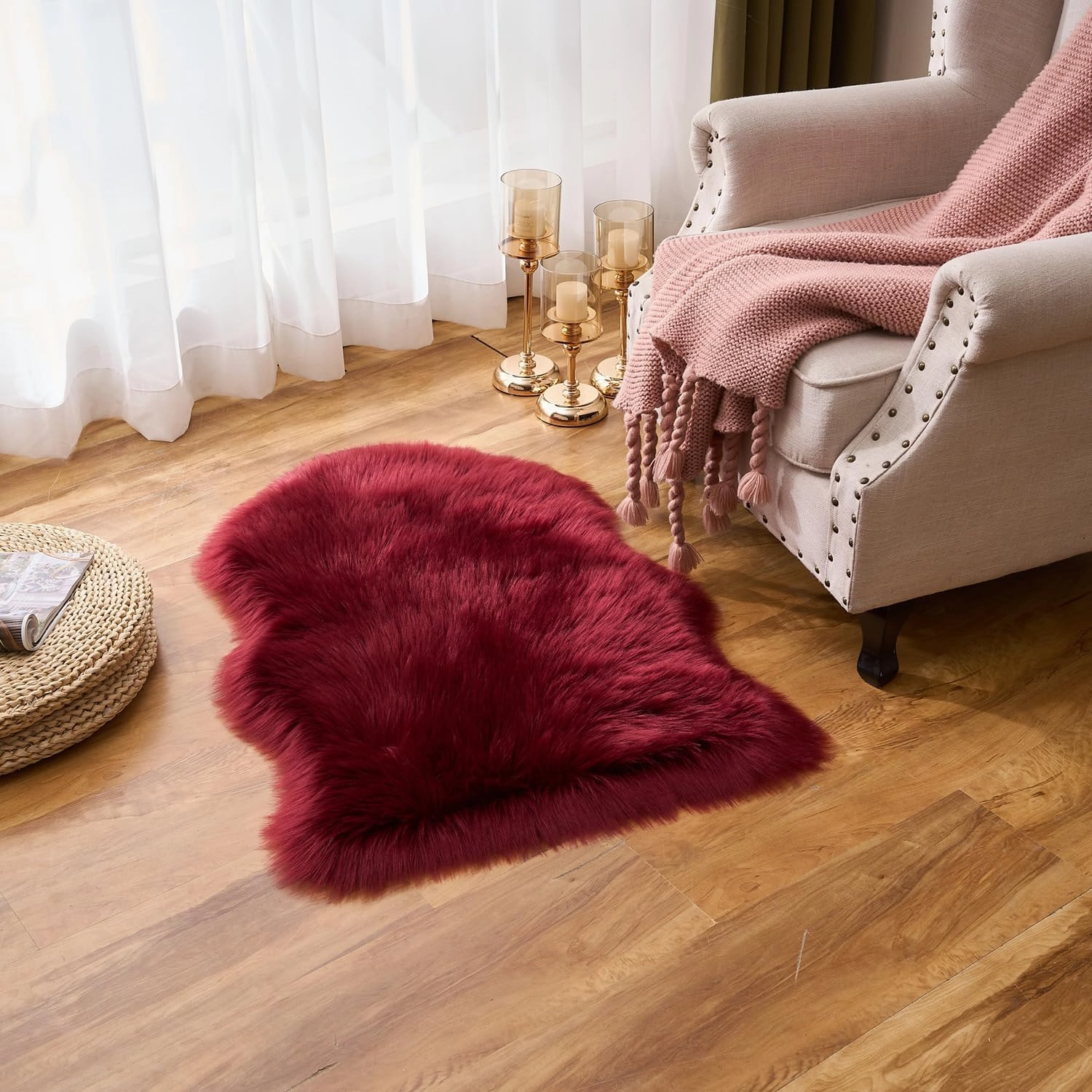 EasyJoy Ultra Soft Fluffy Shaggy Area Rug Faux Fur Rug Chair Cover Seat Pad Fuzzy Area Rug for Bedroom Floor Sofa Living Room (2 x 3 ft Sheepskin, Burgundy)