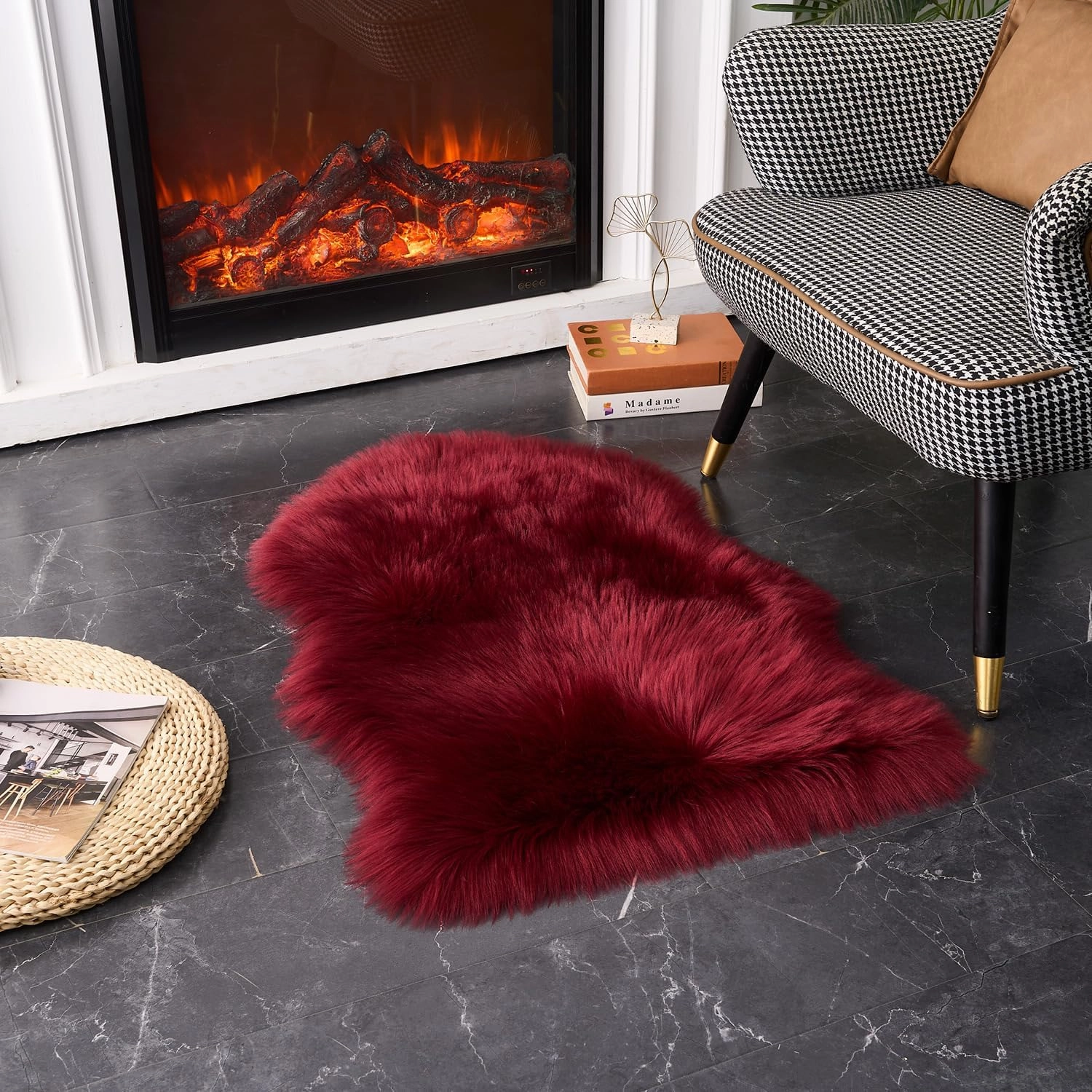 EasyJoy Ultra Soft Fluffy Shaggy Area Rug Faux Fur Rug Chair Cover Seat Pad Fuzzy Area Rug for Bedroom Floor Sofa Living Room (2 x 3 ft Sheepskin, Burgundy)