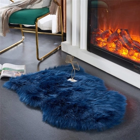 EasyJoy Ultra Soft Fluffy Shaggy Area Rug Faux Fur Rug Chair Cover Seat Pad Fuzzy Area Rug for Bedroom Floor Sofa Living Room (2 x 3 ft Sheepskin, Dark Blue)
