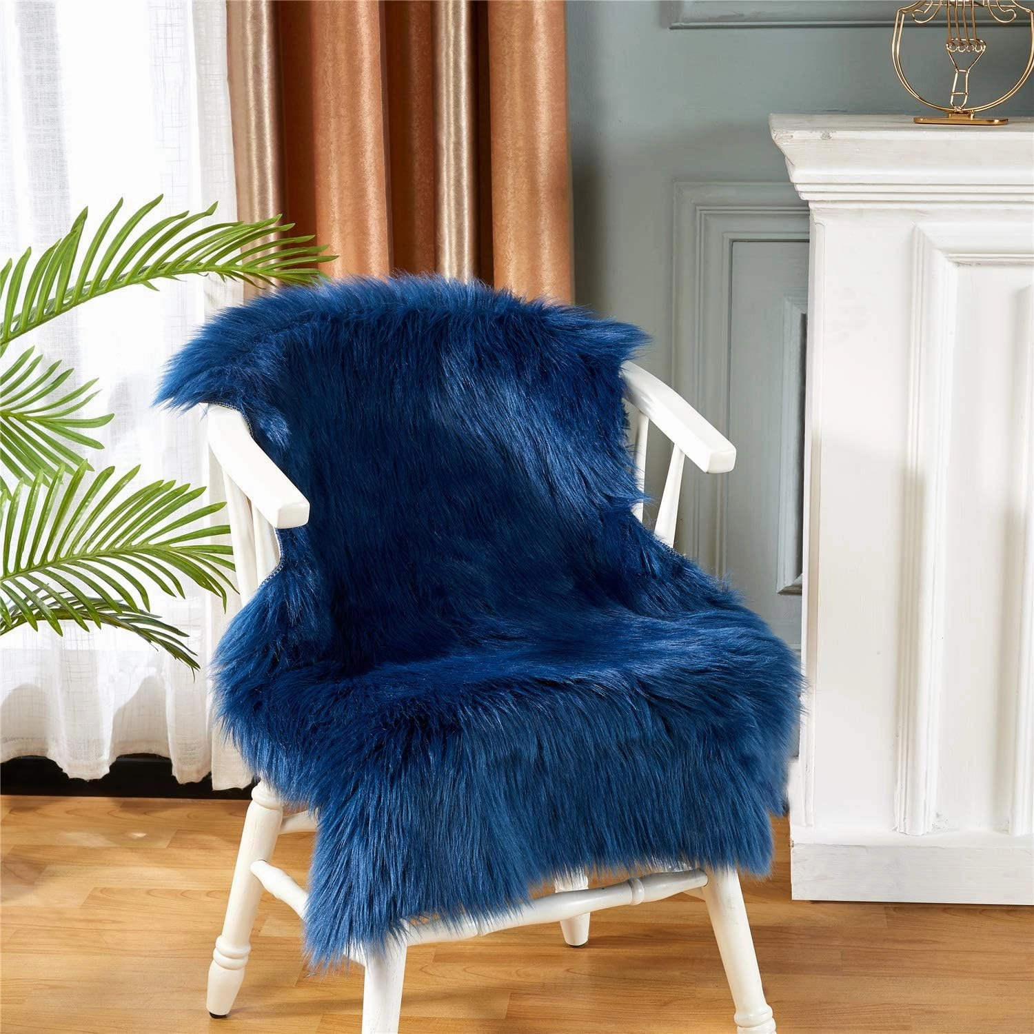 EasyJoy Ultra Soft Fluffy Shaggy Area Rug Faux Fur Rug Chair Cover Seat Pad Fuzzy Area Rug for Bedroom Floor Sofa Living Room (2 x 3 ft Sheepskin, Dark Blue)