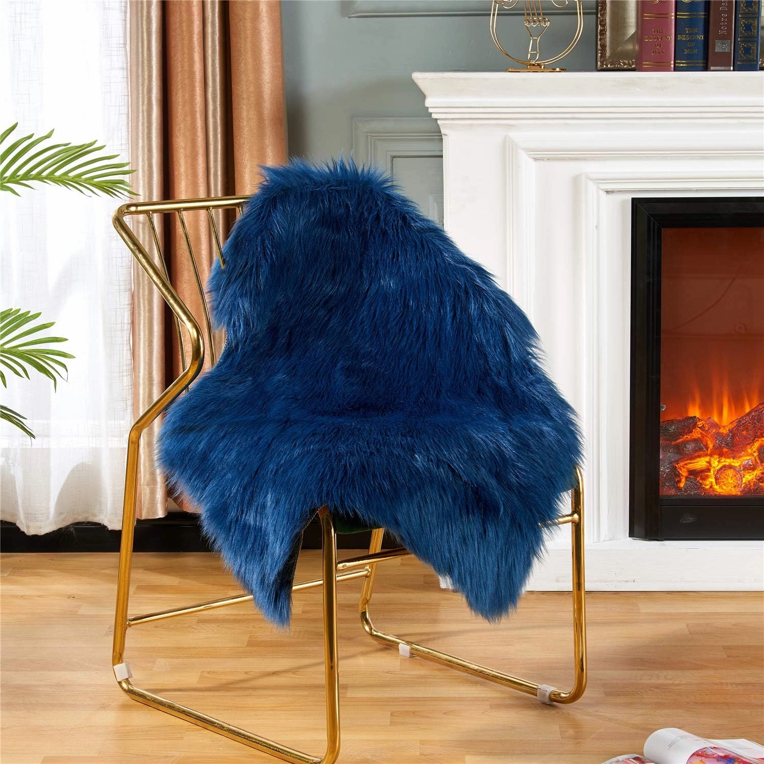 EasyJoy Ultra Soft Fluffy Shaggy Area Rug Faux Fur Rug Chair Cover Seat Pad Fuzzy Area Rug for Bedroom Floor Sofa Living Room (2 x 3 ft Sheepskin, Dark Blue)