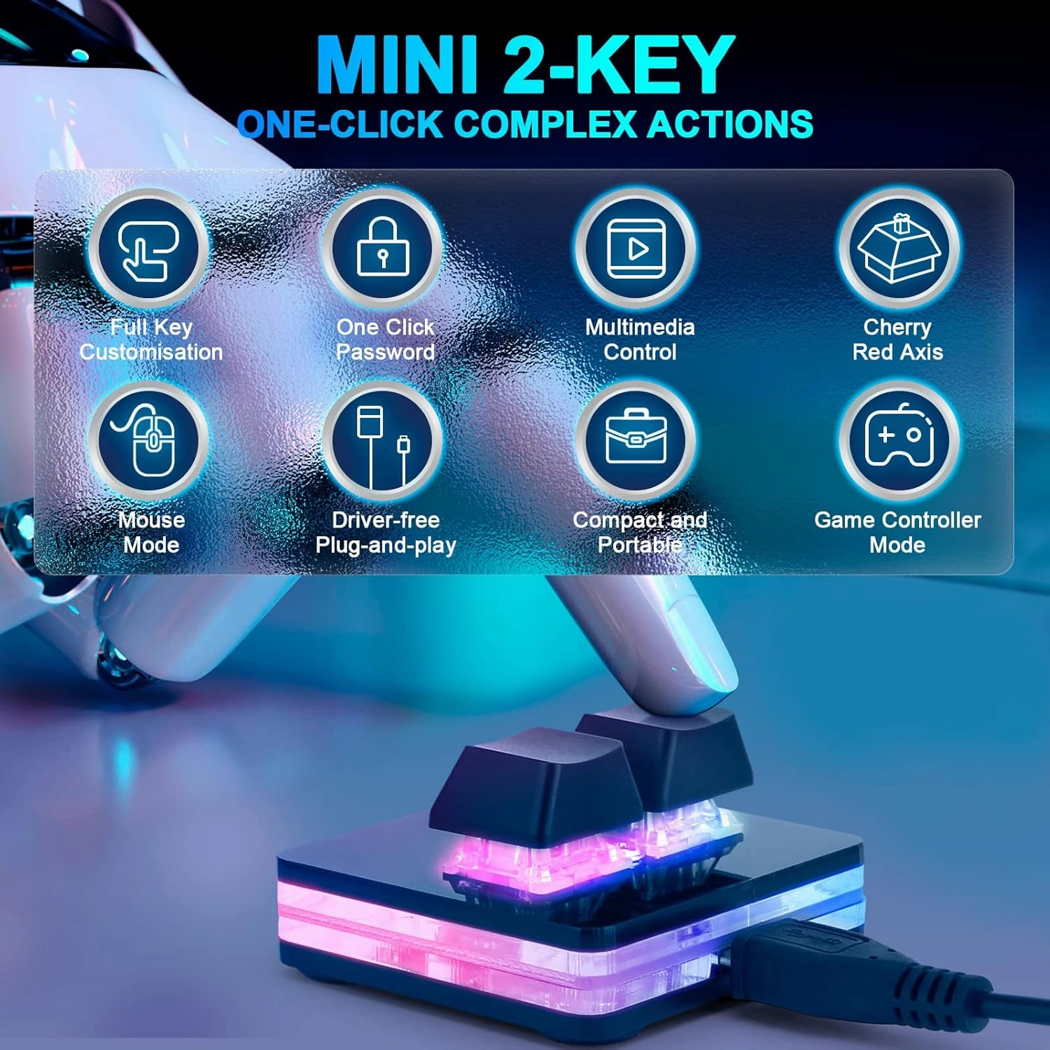 Ecarke Black 2-Key OSU Hot Swap Game Keyboards USB Wired RGB Mechanical Keypad,Autonomous Programming Macro with Software Switches