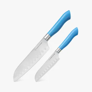 EcoCut 2 Piece Santoku Knife Set With Blade Guards, Blue by Dura Living