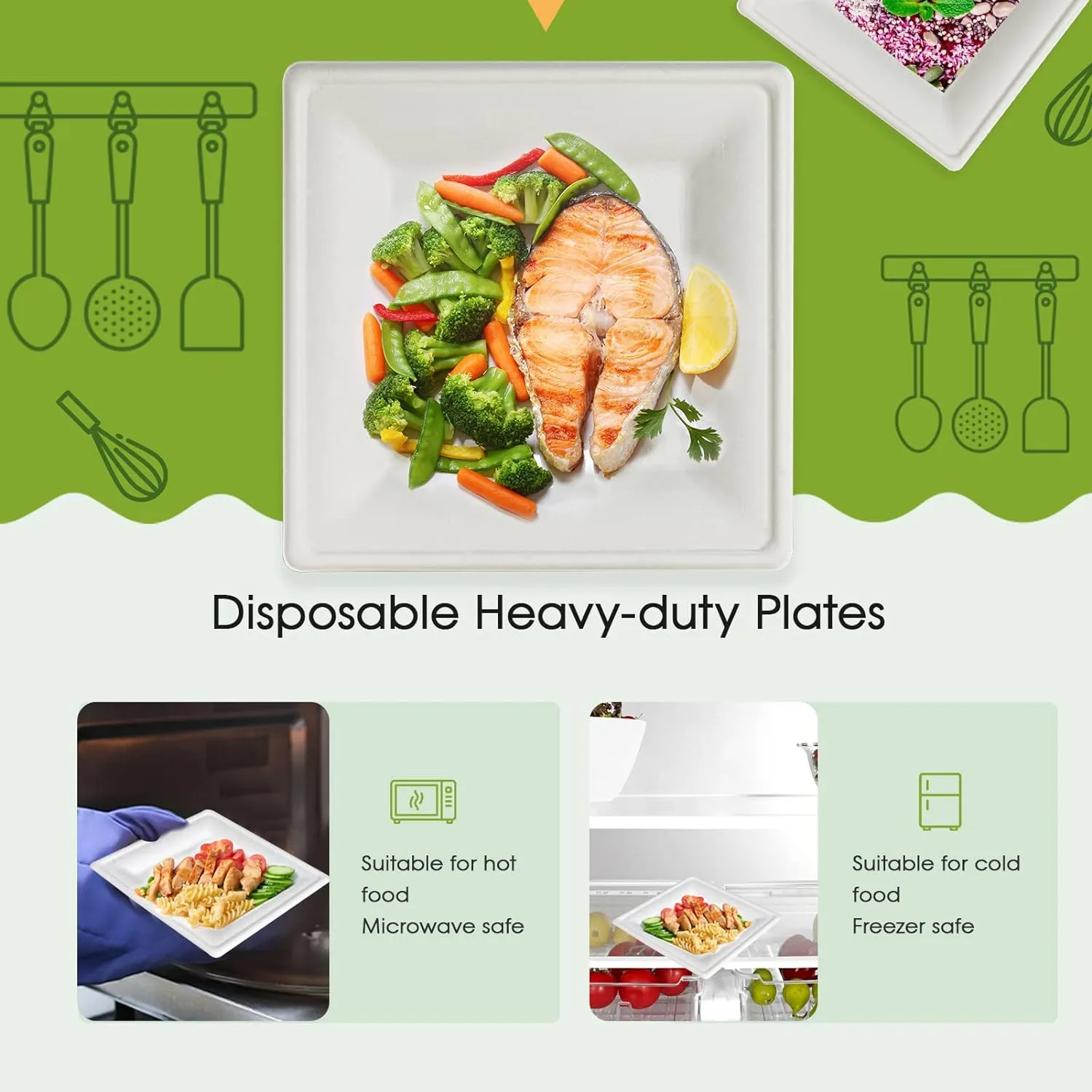 ECOLipak 150 Piecs Square Paper Plates, 8-inch Compostable Disposable Plates, Eco-friendly Heavy Duty Biodegradable Sugarcane Plates for Party Dinner Birthday